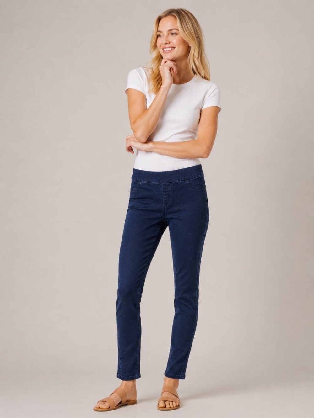2/$30 Chico's Perfect Stretch Mid Rise Pullon Skinny Jeans Dark Ink 0 #A4108